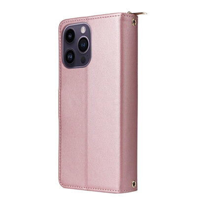For iPhone 14 Pro Max Nine-card Slots Zipper Wallet Bag Leather Phone Case(Rose Gold) - iPhone 14 Pro Max Cases by buy2fix | Online Shopping UK | buy2fix