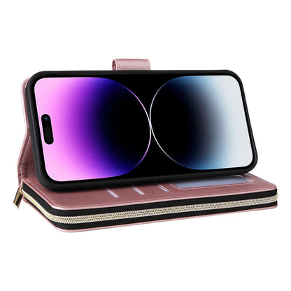 For iPhone 14 Pro Max Nine-card Slots Zipper Wallet Bag Leather Phone Case(Rose Gold) - iPhone 14 Pro Max Cases by buy2fix | Online Shopping UK | buy2fix