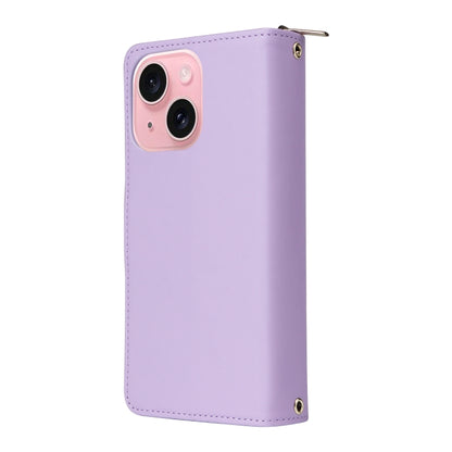 For iPhone 15 Nine-card Slots Zipper Wallet Bag Leather Phone Case(Light Purple) - iPhone 15 Cases by buy2fix | Online Shopping UK | buy2fix