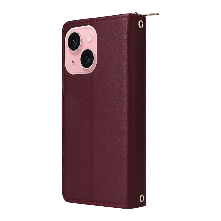 For iPhone 15 Nine-card Slots Zipper Wallet Bag Leather Phone Case(Wine Red) - iPhone 15 Cases by buy2fix | Online Shopping UK | buy2fix
