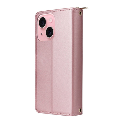 For iPhone 15 Nine-card Slots Zipper Wallet Bag Leather Phone Case(Rose Gold) - iPhone 15 Cases by buy2fix | Online Shopping UK | buy2fix