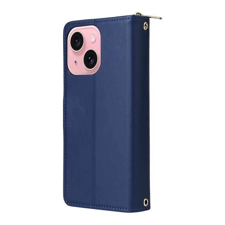 For iPhone 15 Plus / 14 Plus Nine-card Slots Zipper Wallet Bag Leather Phone Case(Blue) - iPhone 15 Plus Cases by buy2fix | Online Shopping UK | buy2fix