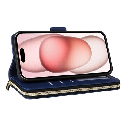 For iPhone 15 Plus / 14 Plus Nine-card Slots Zipper Wallet Bag Leather Phone Case(Blue) - iPhone 15 Plus Cases by buy2fix | Online Shopping UK | buy2fix