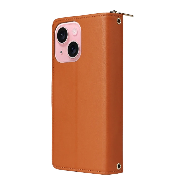 For iPhone 15 Plus / 14 Plus Nine-card Slots Zipper Wallet Bag Leather Phone Case(Brown) - iPhone 15 Plus Cases by buy2fix | Online Shopping UK | buy2fix