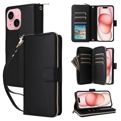 For iPhone 15 Plus / 14 Plus Nine-card Slots Zipper Wallet Bag Leather Phone Case(Black) - iPhone 15 Plus Cases by buy2fix | Online Shopping UK | buy2fix
