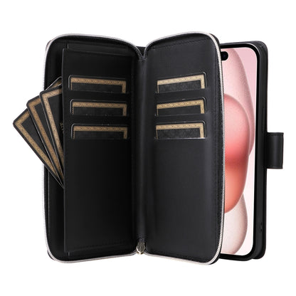 For iPhone 15 Plus / 14 Plus Nine-card Slots Zipper Wallet Bag Leather Phone Case(Black) - iPhone 15 Plus Cases by buy2fix | Online Shopping UK | buy2fix