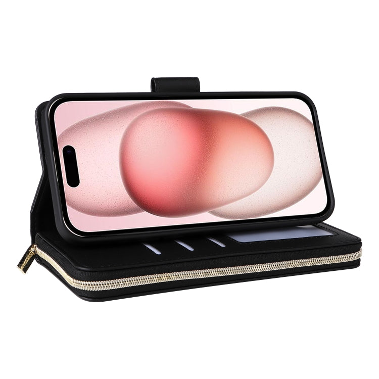 For iPhone 15 Plus / 14 Plus Nine-card Slots Zipper Wallet Bag Leather Phone Case(Black) - iPhone 15 Plus Cases by buy2fix | Online Shopping UK | buy2fix