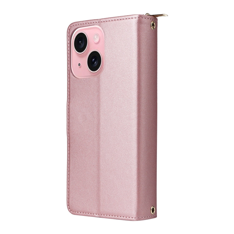 For iPhone 15 Plus / 14 Plus Nine-card Slots Zipper Wallet Bag Leather Phone Case(Rose Gold) - iPhone 15 Plus Cases by buy2fix | Online Shopping UK | buy2fix