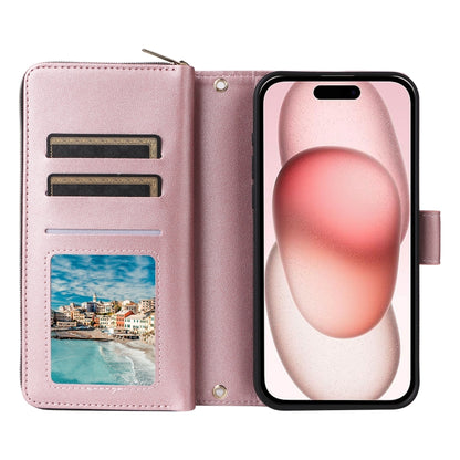 For iPhone 15 Plus / 14 Plus Nine-card Slots Zipper Wallet Bag Leather Phone Case(Rose Gold) - iPhone 15 Plus Cases by buy2fix | Online Shopping UK | buy2fix