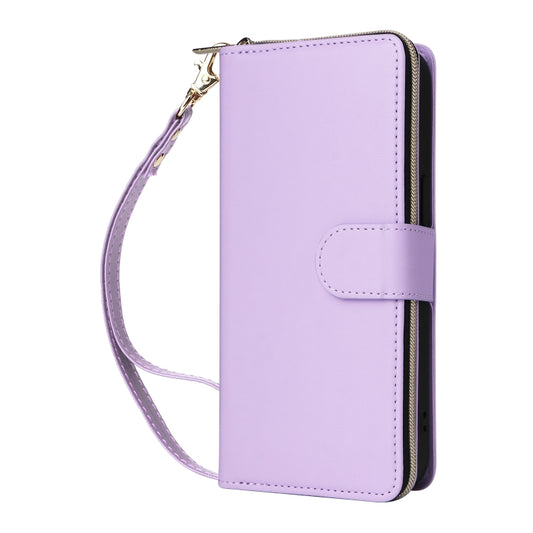 For iPhone 15 Pro Nine-card Slots Zipper Wallet Bag Leather Phone Case(Light Purple) - iPhone 15 Pro Cases by buy2fix | Online Shopping UK | buy2fix