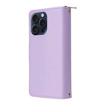 For iPhone 15 Pro Nine-card Slots Zipper Wallet Bag Leather Phone Case(Light Purple) - iPhone 15 Pro Cases by buy2fix | Online Shopping UK | buy2fix