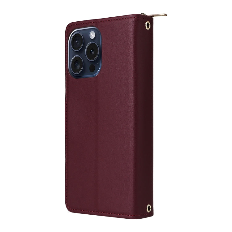 For iPhone 15 Pro Nine-card Slots Zipper Wallet Bag Leather Phone Case(Wine Red) - iPhone 15 Pro Cases by buy2fix | Online Shopping UK | buy2fix