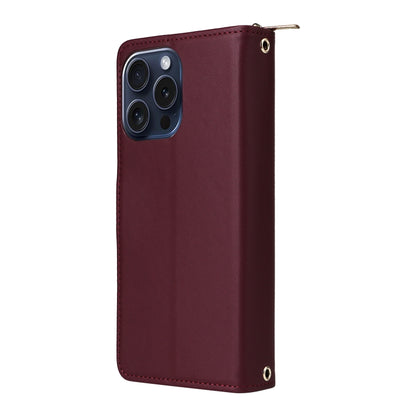For iPhone 15 Pro Nine-card Slots Zipper Wallet Bag Leather Phone Case(Wine Red) - iPhone 15 Pro Cases by buy2fix | Online Shopping UK | buy2fix