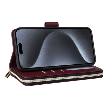 For iPhone 15 Pro Nine-card Slots Zipper Wallet Bag Leather Phone Case(Wine Red) - iPhone 15 Pro Cases by buy2fix | Online Shopping UK | buy2fix
