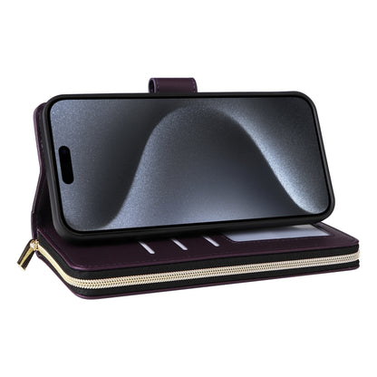 For iPhone 15 Pro Nine-card Slots Zipper Wallet Bag Leather Phone Case(Dark Purple) - iPhone 15 Pro Cases by buy2fix | Online Shopping UK | buy2fix