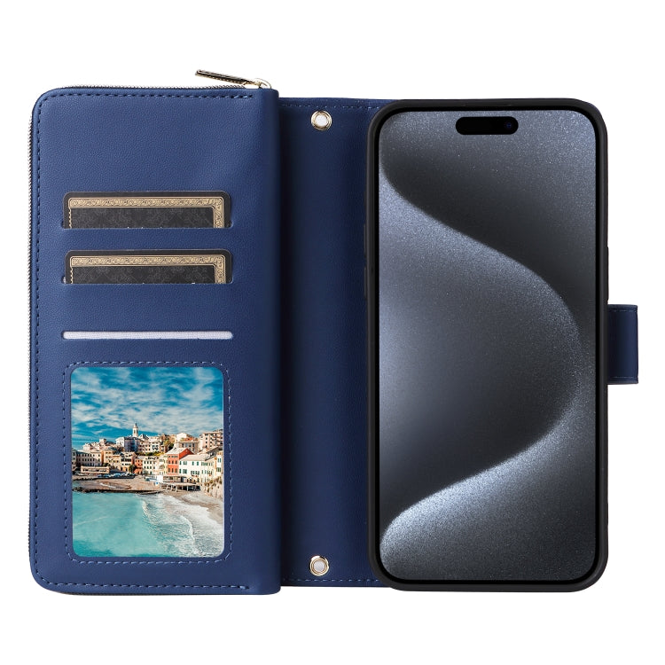 For iPhone 15 Pro Nine-card Slots Zipper Wallet Bag Leather Phone Case(Blue) - iPhone 15 Pro Cases by buy2fix | Online Shopping UK | buy2fix