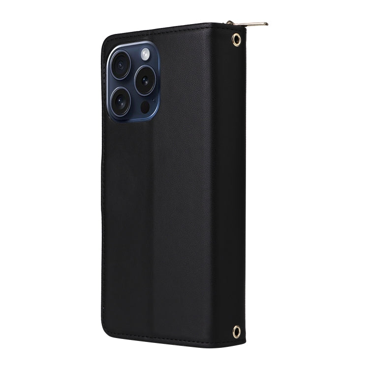 For iPhone 15 Pro Nine-card Slots Zipper Wallet Bag Leather Phone Case(Black) - iPhone 15 Pro Cases by buy2fix | Online Shopping UK | buy2fix