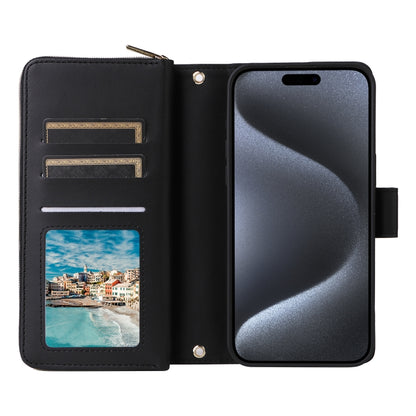 For iPhone 15 Pro Nine-card Slots Zipper Wallet Bag Leather Phone Case(Black) - iPhone 15 Pro Cases by buy2fix | Online Shopping UK | buy2fix