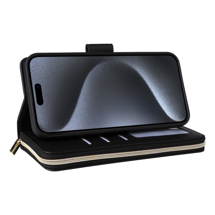 For iPhone 15 Pro Nine-card Slots Zipper Wallet Bag Leather Phone Case(Black) - iPhone 15 Pro Cases by buy2fix | Online Shopping UK | buy2fix