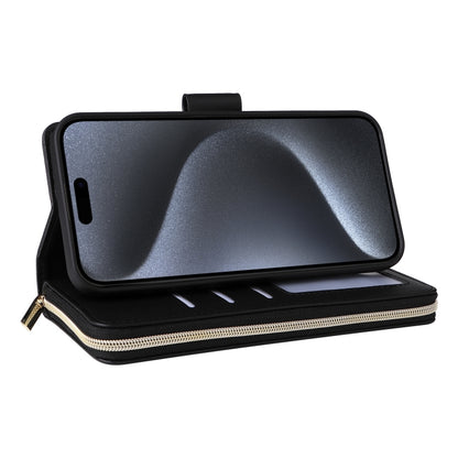 For iPhone 15 Pro Nine-card Slots Zipper Wallet Bag Leather Phone Case(Black) - iPhone 15 Pro Cases by buy2fix | Online Shopping UK | buy2fix