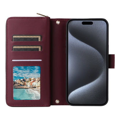 For iPhone 15 Pro Max Nine-card Slots Zipper Wallet Bag Leather Phone Case(Wine Red) - iPhone 15 Pro Max Cases by buy2fix | Online Shopping UK | buy2fix