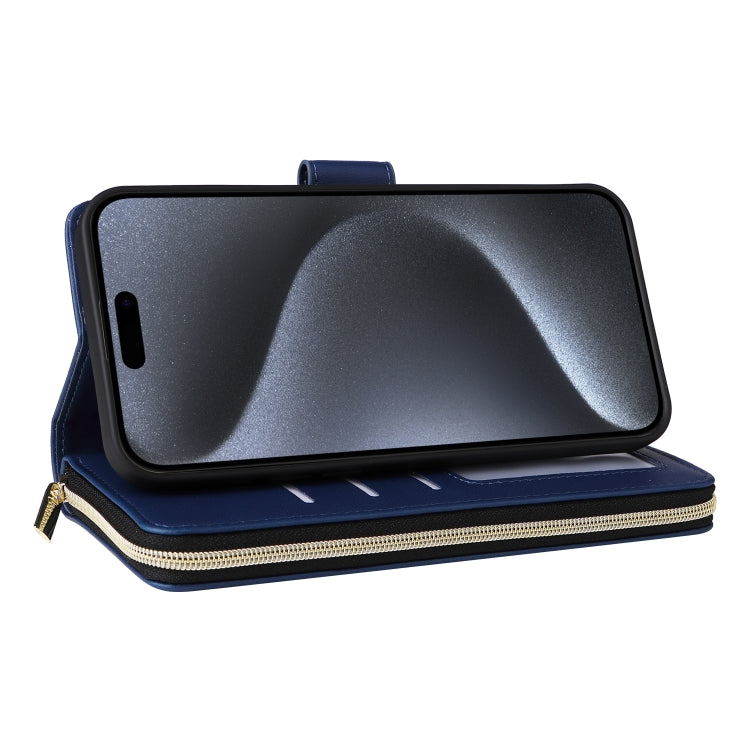 For iPhone 15 Pro Max Nine-card Slots Zipper Wallet Bag Leather Phone Case(Blue) - iPhone 15 Pro Max Cases by buy2fix | Online Shopping UK | buy2fix