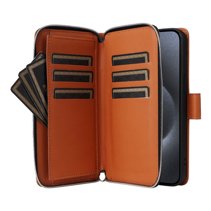 For iPhone 15 Pro Max Nine-card Slots Zipper Wallet Bag Leather Phone Case(Brown) - iPhone 15 Pro Max Cases by buy2fix | Online Shopping UK | buy2fix