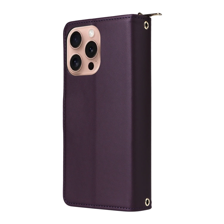 For iPhone 16 Pro Nine-card Slots Zipper Wallet Bag Leather Phone Case(Dark Purple) - iPhone 16 Pro Cases by buy2fix | Online Shopping UK | buy2fix