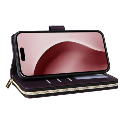 For iPhone 16 Pro Nine-card Slots Zipper Wallet Bag Leather Phone Case(Dark Purple) - iPhone 16 Pro Cases by buy2fix | Online Shopping UK | buy2fix