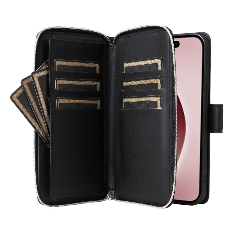 For iPhone 16 Pro Nine-card Slots Zipper Wallet Bag Leather Phone Case(Black) - iPhone 16 Pro Cases by buy2fix | Online Shopping UK | buy2fix