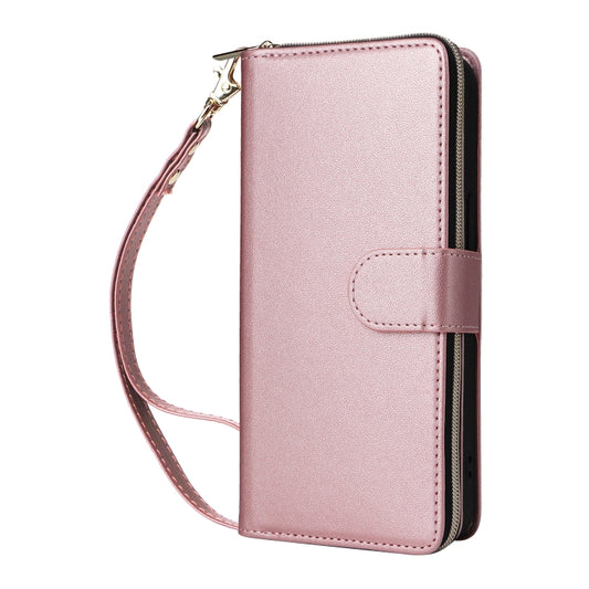 For iPhone 16 Pro Nine-card Slots Zipper Wallet Bag Leather Phone Case(Rose Gold) - iPhone 16 Pro Cases by buy2fix | Online Shopping UK | buy2fix