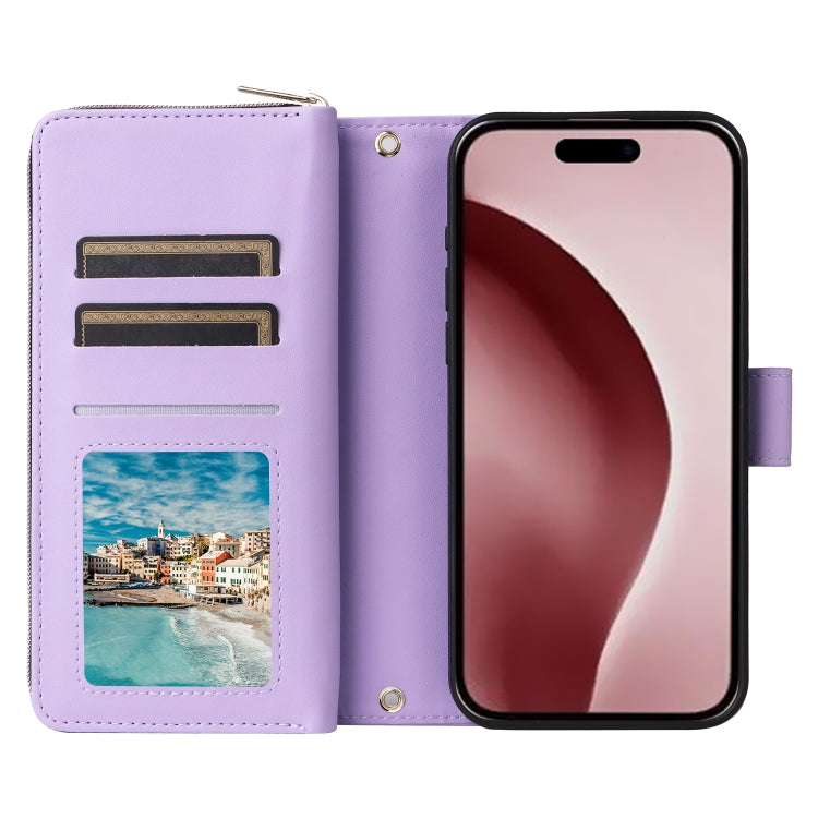 For iPhone 16 Pro Max Nine-card Slots Zipper Wallet Bag Leather Phone Case(Light Purple) - iPhone 16 Pro Max Cases by buy2fix | Online Shopping UK | buy2fix