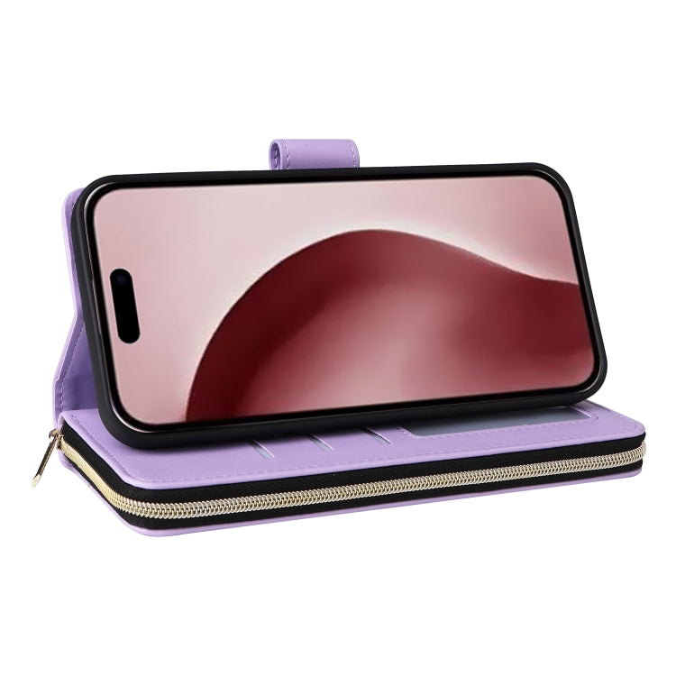 For iPhone 16 Pro Max Nine-card Slots Zipper Wallet Bag Leather Phone Case(Light Purple) - iPhone 16 Pro Max Cases by buy2fix | Online Shopping UK | buy2fix