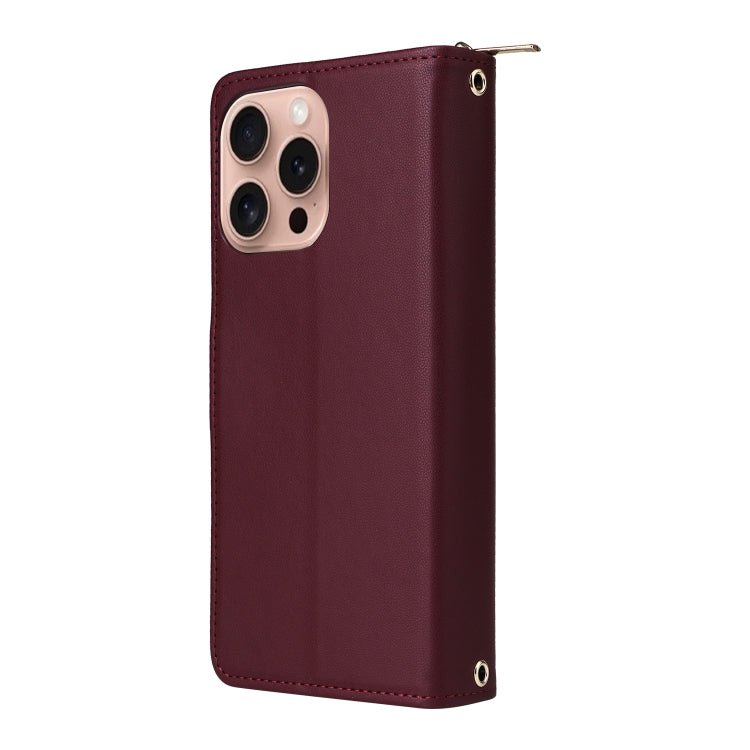 For iPhone 16 Pro Max Nine-card Slots Zipper Wallet Bag Leather Phone Case(Wine Red) - iPhone 16 Pro Max Cases by buy2fix | Online Shopping UK | buy2fix