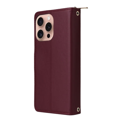For iPhone 16 Pro Max Nine-card Slots Zipper Wallet Bag Leather Phone Case(Wine Red) - iPhone 16 Pro Max Cases by buy2fix | Online Shopping UK | buy2fix
