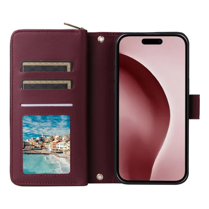 For iPhone 16 Pro Max Nine-card Slots Zipper Wallet Bag Leather Phone Case(Wine Red) - iPhone 16 Pro Max Cases by buy2fix | Online Shopping UK | buy2fix