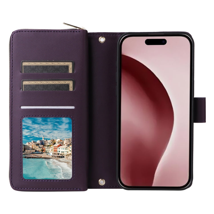 For iPhone 16 Pro Max Nine-card Slots Zipper Wallet Bag Leather Phone Case(Dark Purple) - iPhone 16 Pro Max Cases by buy2fix | Online Shopping UK | buy2fix