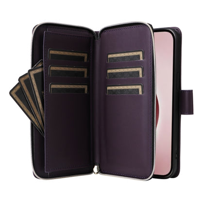 For iPhone 16 Pro Max Nine-card Slots Zipper Wallet Bag Leather Phone Case(Dark Purple) - iPhone 16 Pro Max Cases by buy2fix | Online Shopping UK | buy2fix