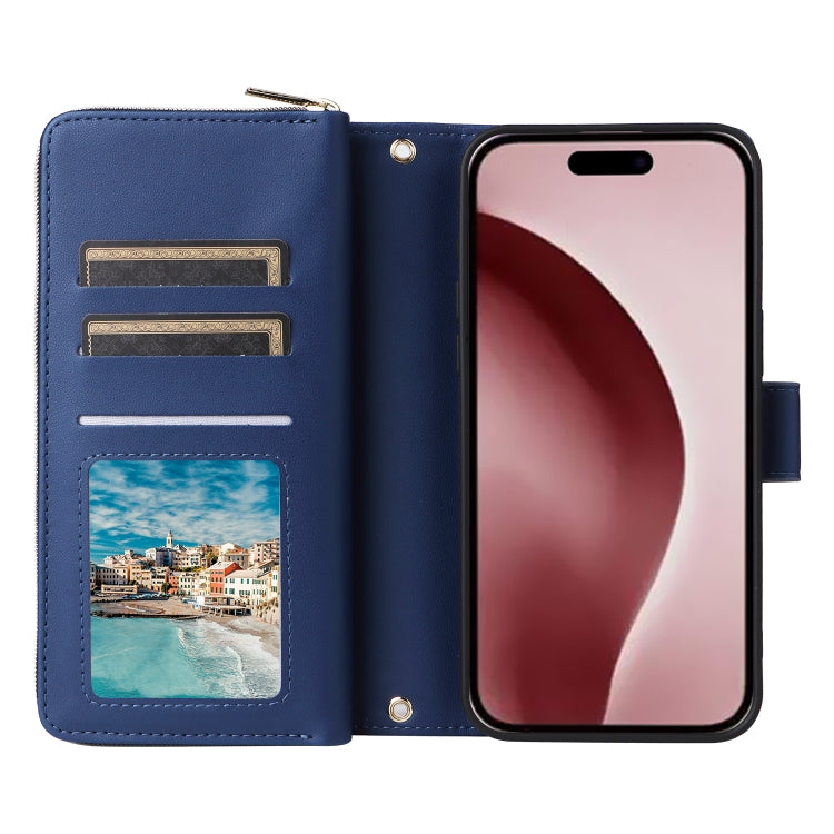 For iPhone 16 Pro Max Nine-card Slots Zipper Wallet Bag Leather Phone Case(Blue) - iPhone 16 Pro Max Cases by buy2fix | Online Shopping UK | buy2fix