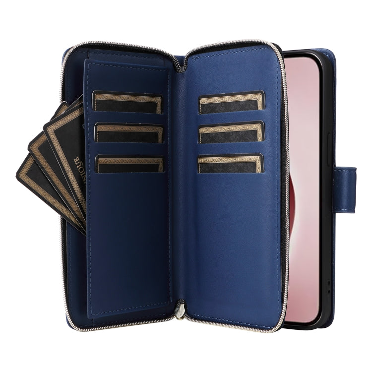 For iPhone 16 Pro Max Nine-card Slots Zipper Wallet Bag Leather Phone Case(Blue) - iPhone 16 Pro Max Cases by buy2fix | Online Shopping UK | buy2fix
