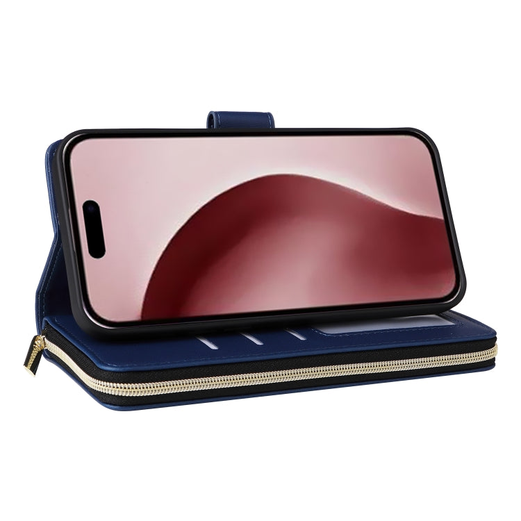 For iPhone 16 Pro Max Nine-card Slots Zipper Wallet Bag Leather Phone Case(Blue) - iPhone 16 Pro Max Cases by buy2fix | Online Shopping UK | buy2fix