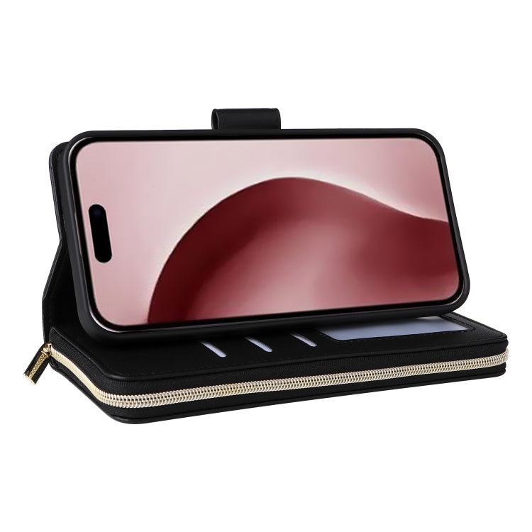 For iPhone 16 Pro Max Nine-card Slots Zipper Wallet Bag Leather Phone Case(Black) - iPhone 16 Pro Max Cases by buy2fix | Online Shopping UK | buy2fix