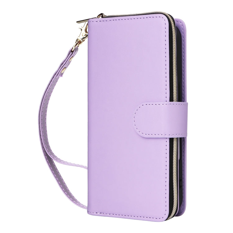 For iPhone 16 Nine-card Slots Zipper Wallet Bag Leather Phone Case(Light Purple) - iPhone 16 Cases by buy2fix | Online Shopping UK | buy2fix