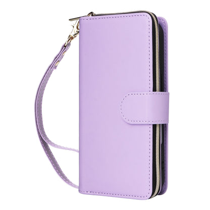 For iPhone 16 Nine-card Slots Zipper Wallet Bag Leather Phone Case(Light Purple) - iPhone 16 Cases by buy2fix | Online Shopping UK | buy2fix
