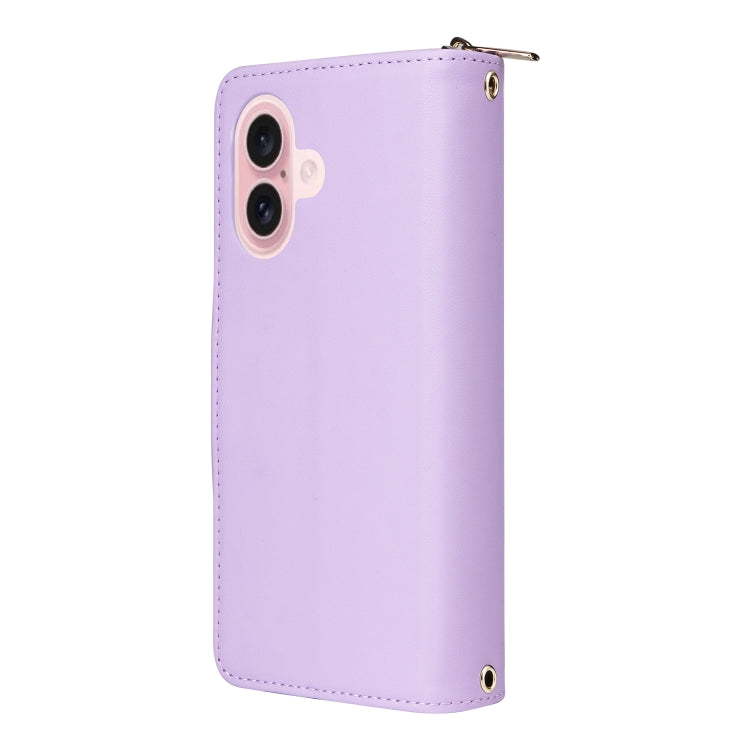 For iPhone 16 Nine-card Slots Zipper Wallet Bag Leather Phone Case(Light Purple) - iPhone 16 Cases by buy2fix | Online Shopping UK | buy2fix