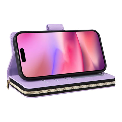 For iPhone 16 Nine-card Slots Zipper Wallet Bag Leather Phone Case(Light Purple) - iPhone 16 Cases by buy2fix | Online Shopping UK | buy2fix