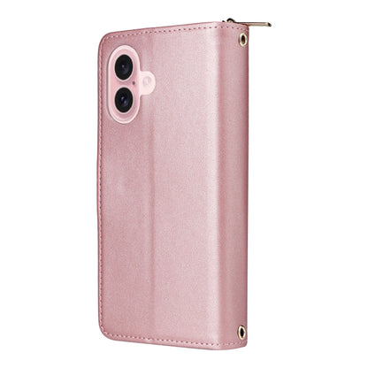 For iPhone 16 Nine-card Slots Zipper Wallet Bag Leather Phone Case(Rose Gold) - iPhone 16 Cases by buy2fix | Online Shopping UK | buy2fix