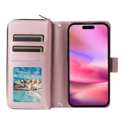 For iPhone 16 Nine-card Slots Zipper Wallet Bag Leather Phone Case(Rose Gold) - iPhone 16 Cases by buy2fix | Online Shopping UK | buy2fix