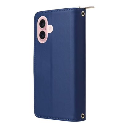 For iPhone 16 Plus Nine-card Slots Zipper Wallet Bag Leather Phone Case(Blue) - iPhone 16 Plus Cases by buy2fix | Online Shopping UK | buy2fix