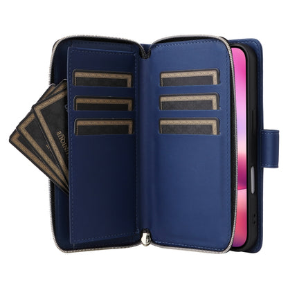 For iPhone 16 Plus Nine-card Slots Zipper Wallet Bag Leather Phone Case(Blue) - iPhone 16 Plus Cases by buy2fix | Online Shopping UK | buy2fix